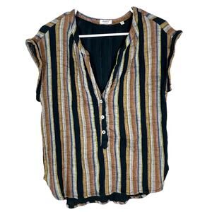 Dylan XS Gauze Cotton Striped Blouse Cap Sleeve Shirt Top